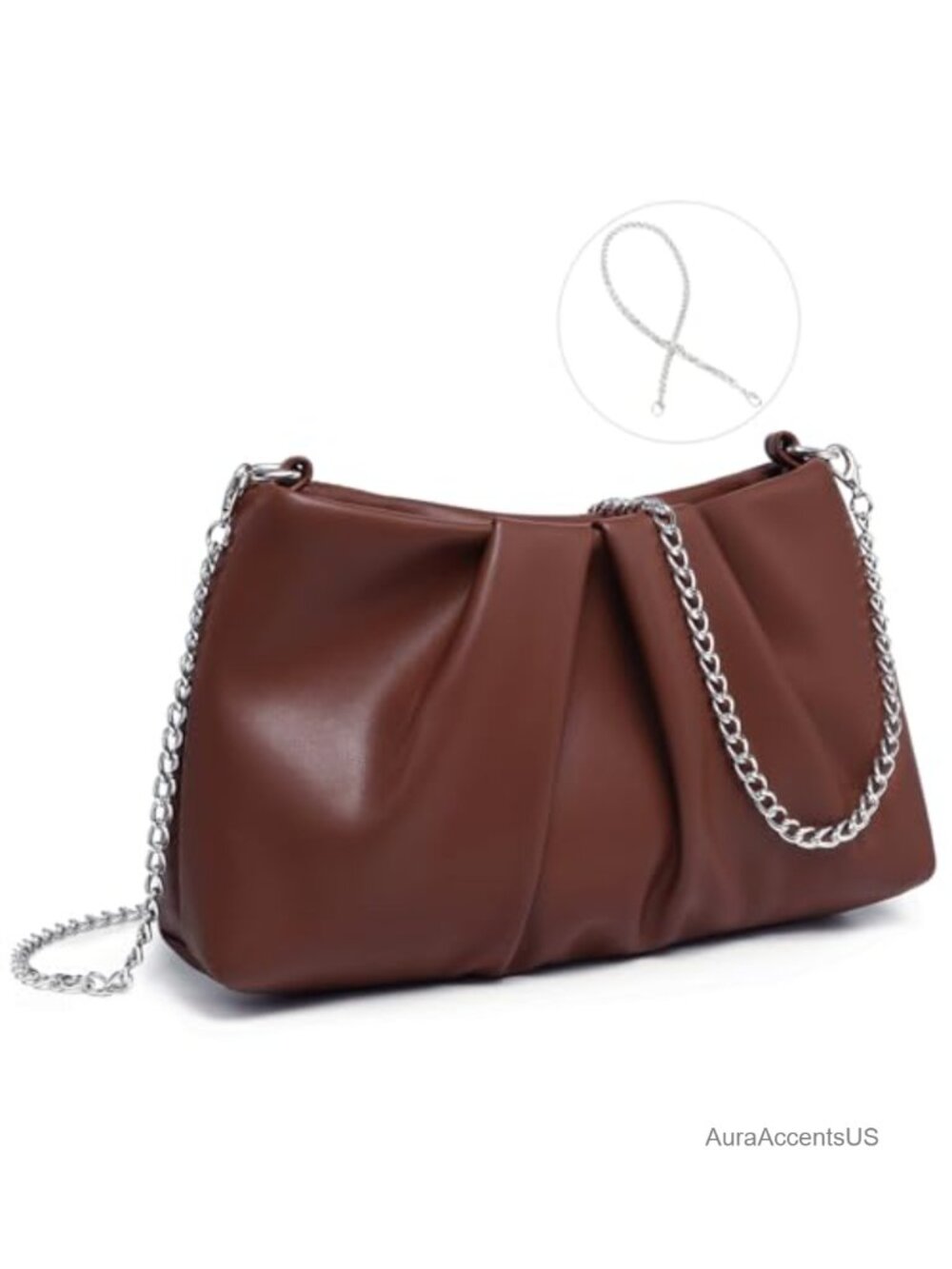 Elegant Pleated Evening Bag Vegan Leather Clutch with 2 Chain Straps